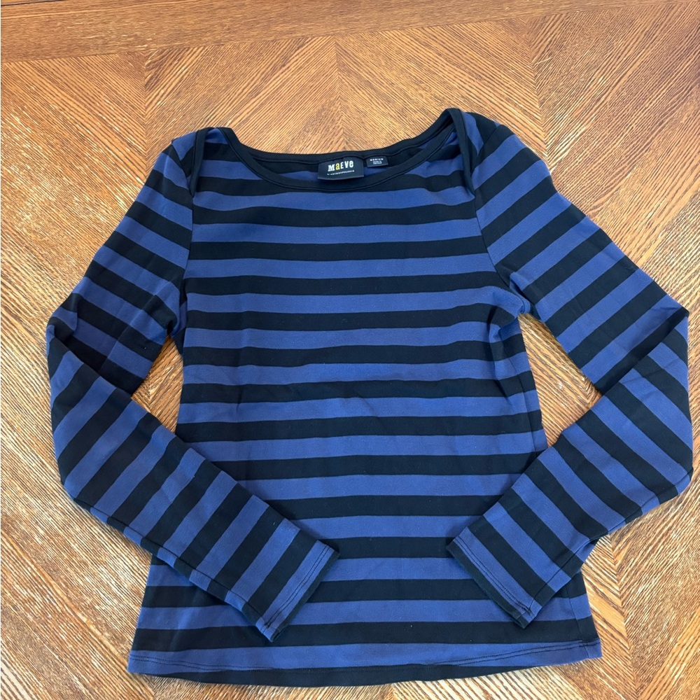 Maeve Navy and Black Striped Long Sleeve Top
